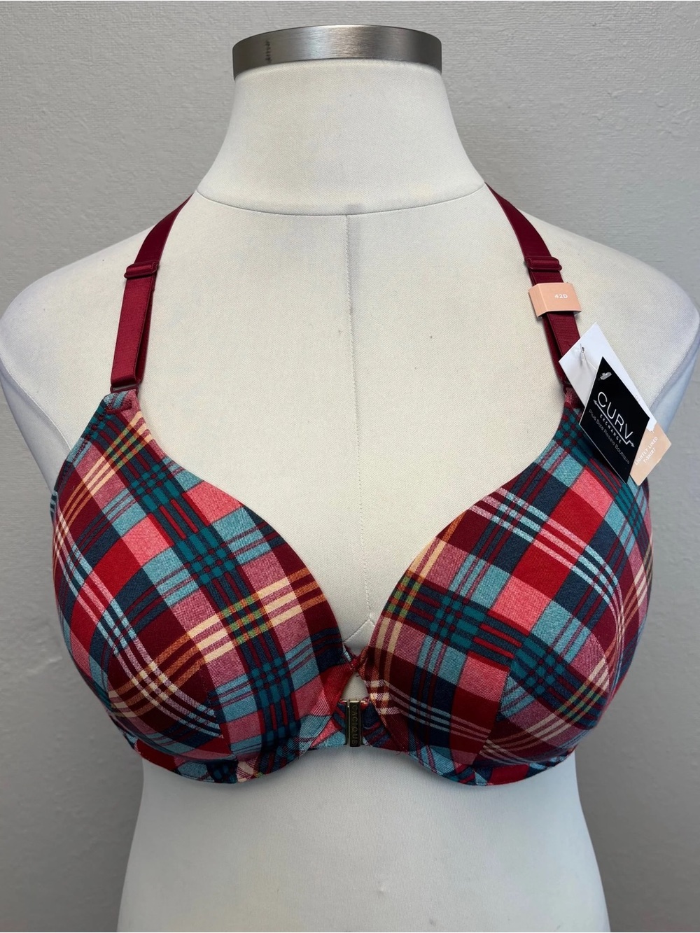 Cacique Plaid Lightly Lined T-Shirt Bra - NEW - Size 42D